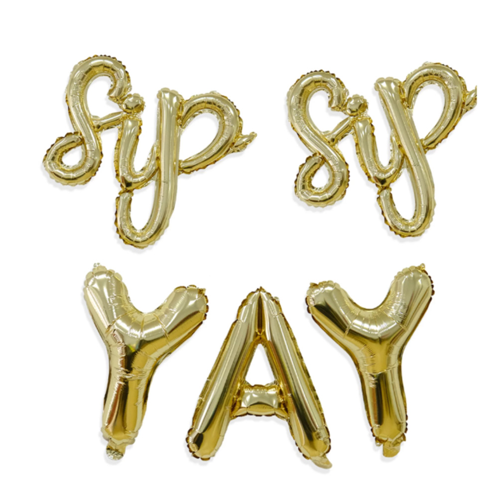 Way to Celebrate Party "Sip‎ Sip YAY" Alphabet Foil Balloon Banner Gold Color